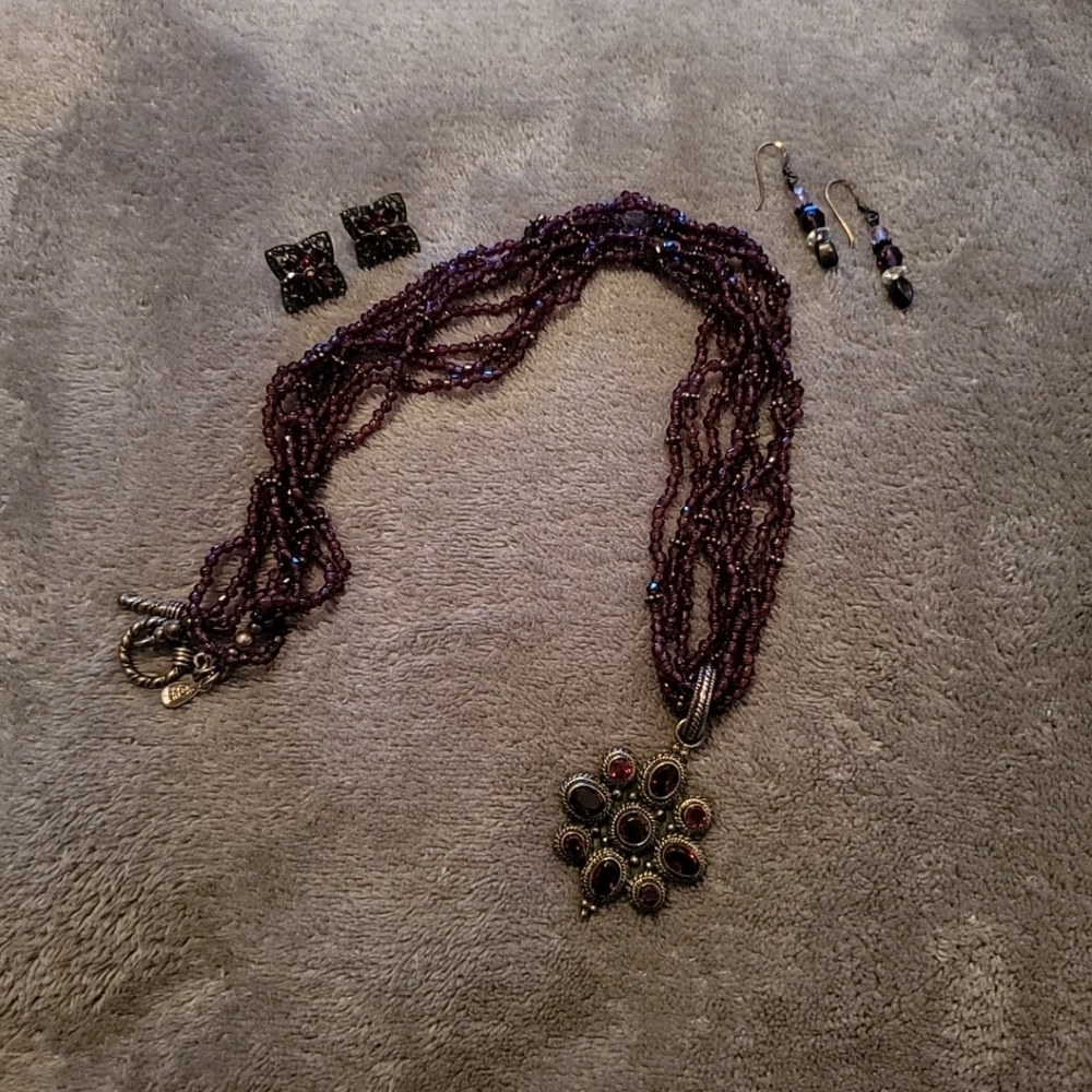 Treasures of India sterling necklace and 2 sets matching sterling earrings